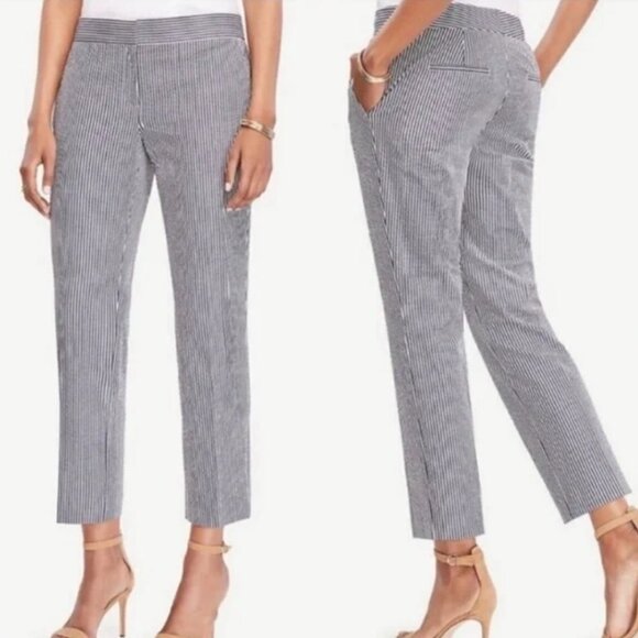 Ann Taylor Devin Ankle Pant in Seersucker Stretch Blue SZ 6 - Picture 1 of 13